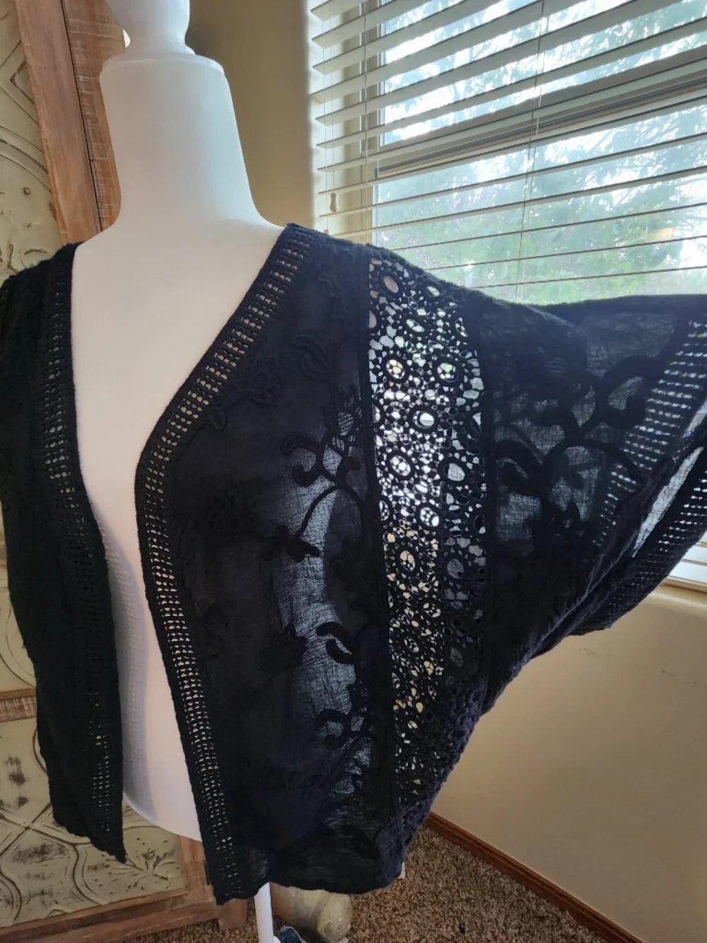 Vince Camuto Embroidered Lace and Crochet Cardigan Shrug Topper